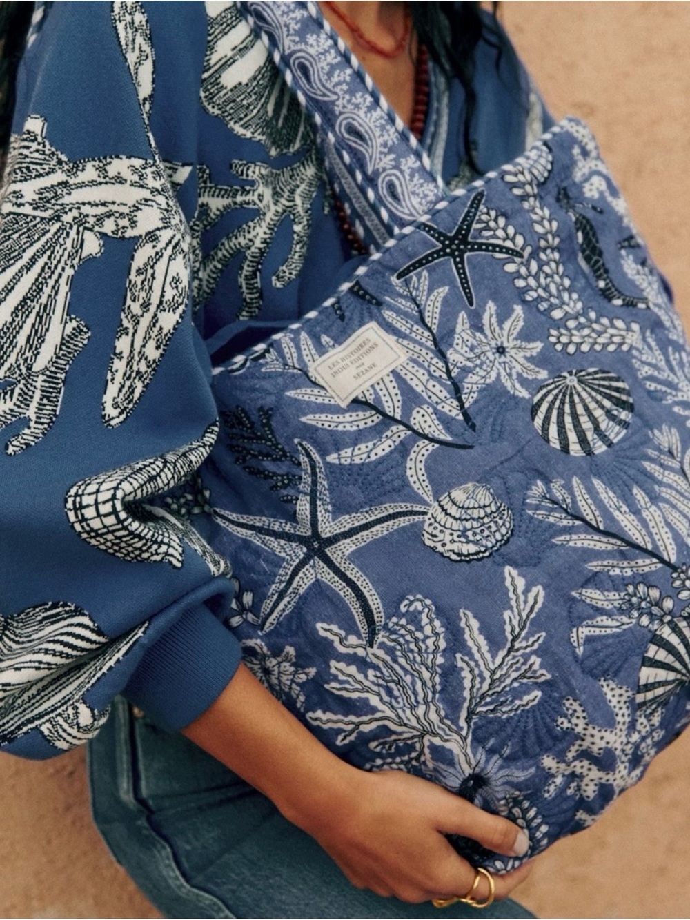 Sézane X Inoui Editions Blue Shell Tote Bag New